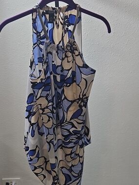 Alfani Floral Halter Tank Top in Blue & Beige